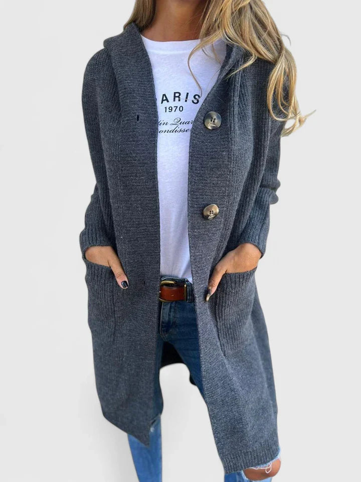 Women's beige button-up knit cardigan for everyday autumn layering