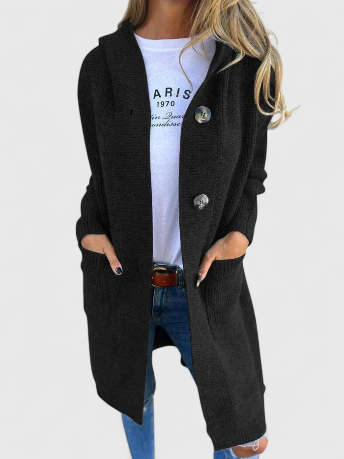 Women's beige button-up knit cardigan for everyday autumn layering