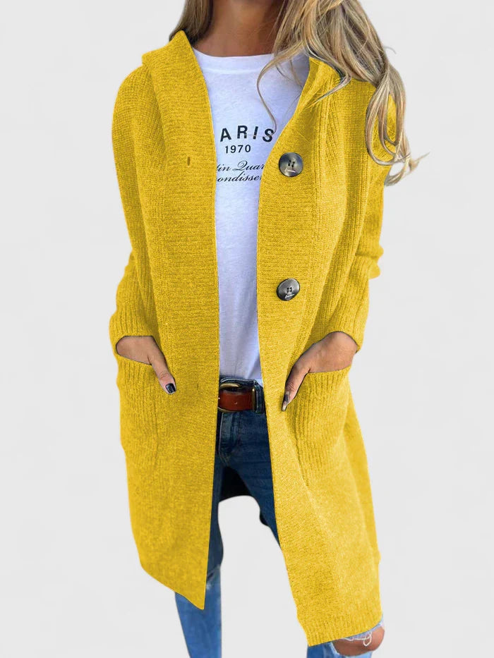 Women's beige button-up knit cardigan for everyday autumn layering