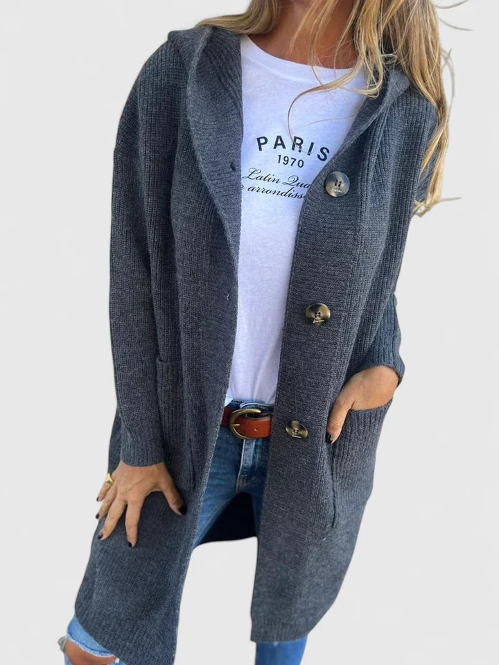 Women's beige button-up knit cardigan for everyday autumn layering