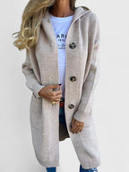 Women's beige button-up knit cardigan for everyday autumn layering