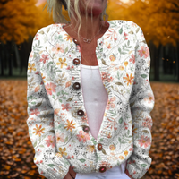 Lucy | Women's Floral Print Open Front Knit Cardigan for Autumn – Multicolour
