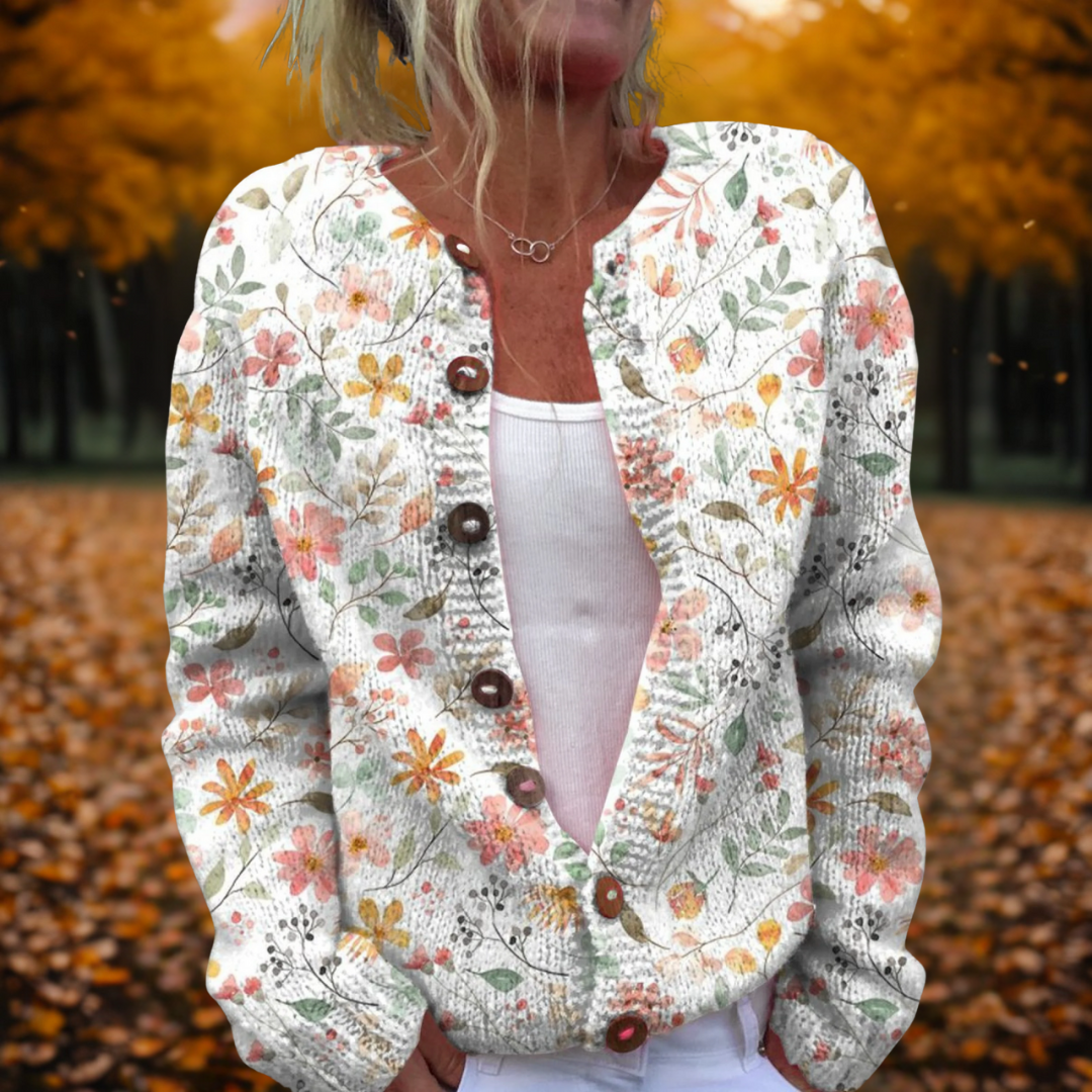 Women's multicolour floral print open front knit cardigan