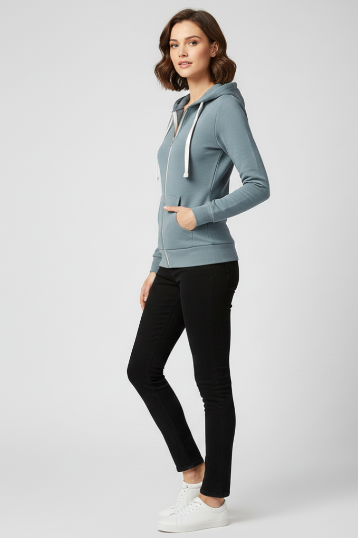 Women's Zip-Up Hoodie with Kangaroo Pocket