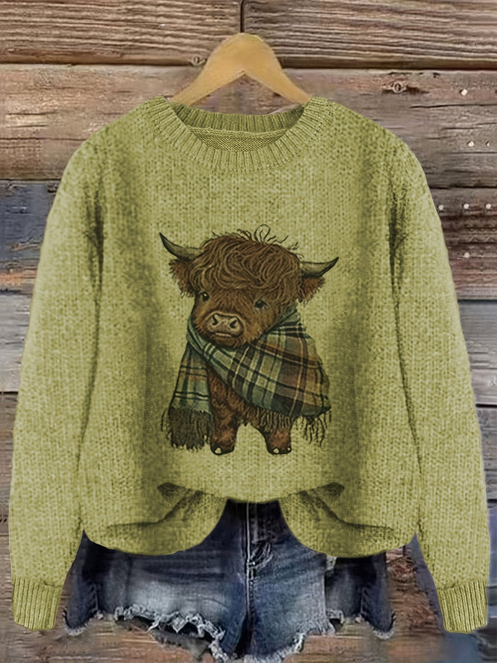 Highland cow print crewneck jumper, back view