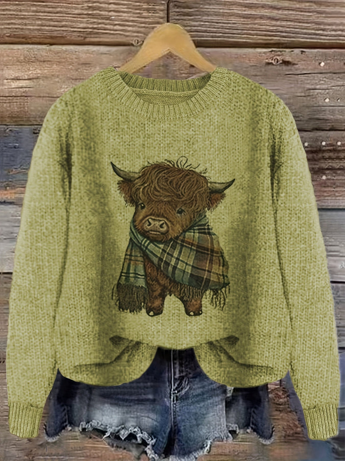 Highland cow print crewneck jumper, back view