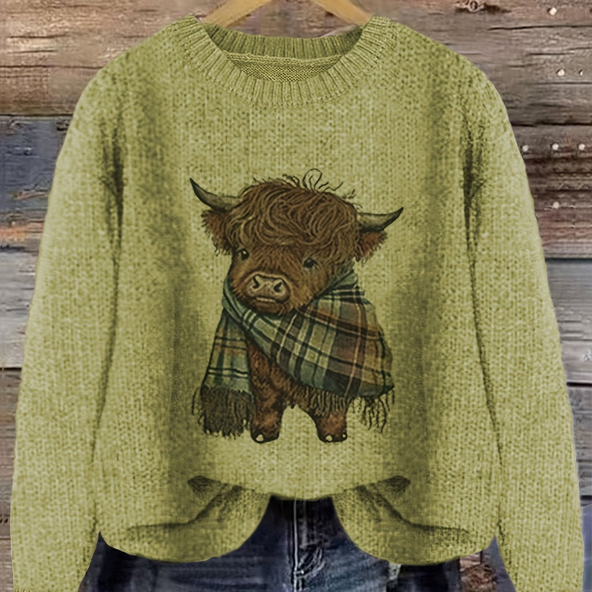 Highland cow print crewneck jumper, another angle