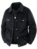 Men's black checked suede jacket with satin lining