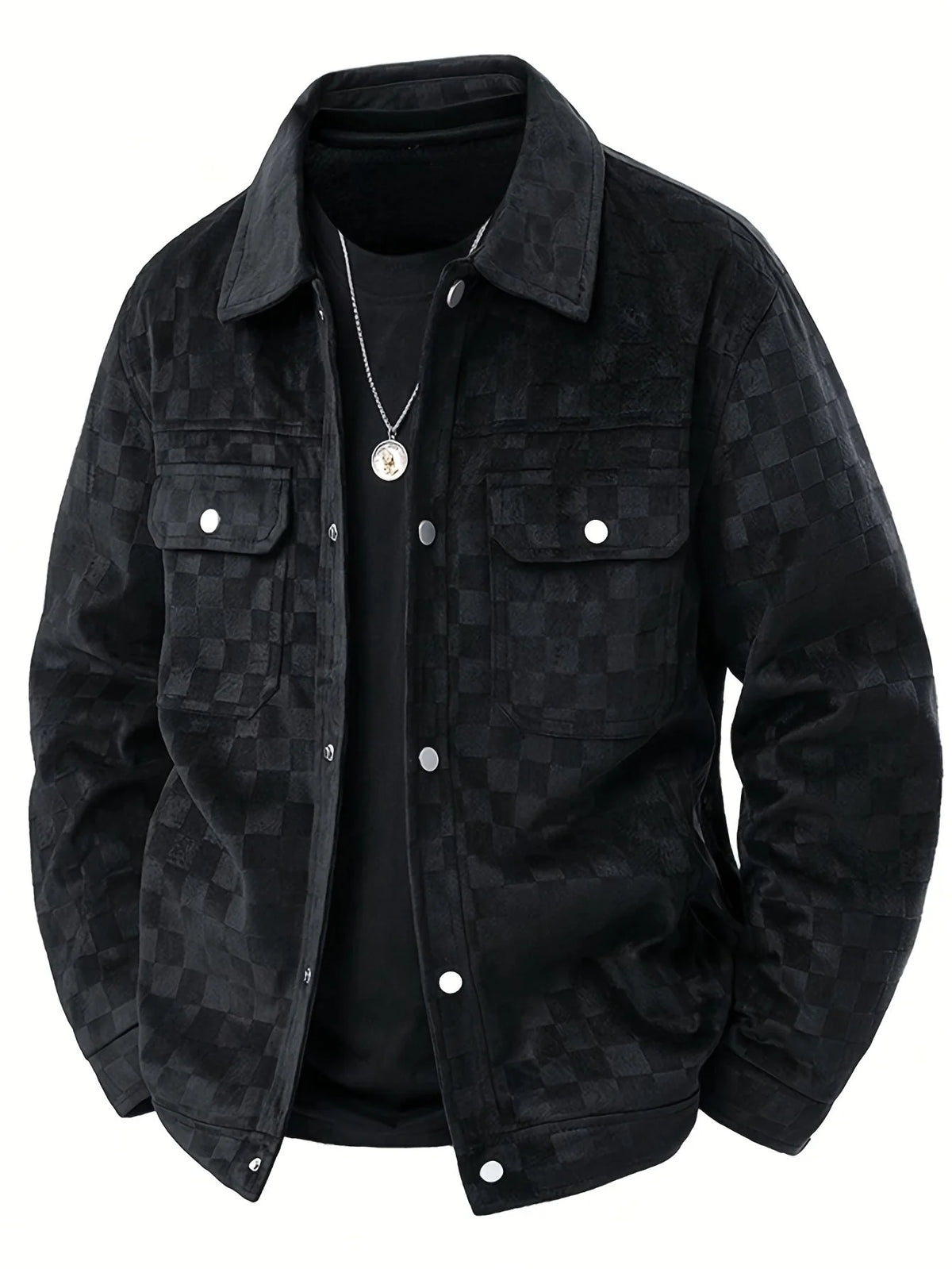 Men's black checked suede jacket with satin lining