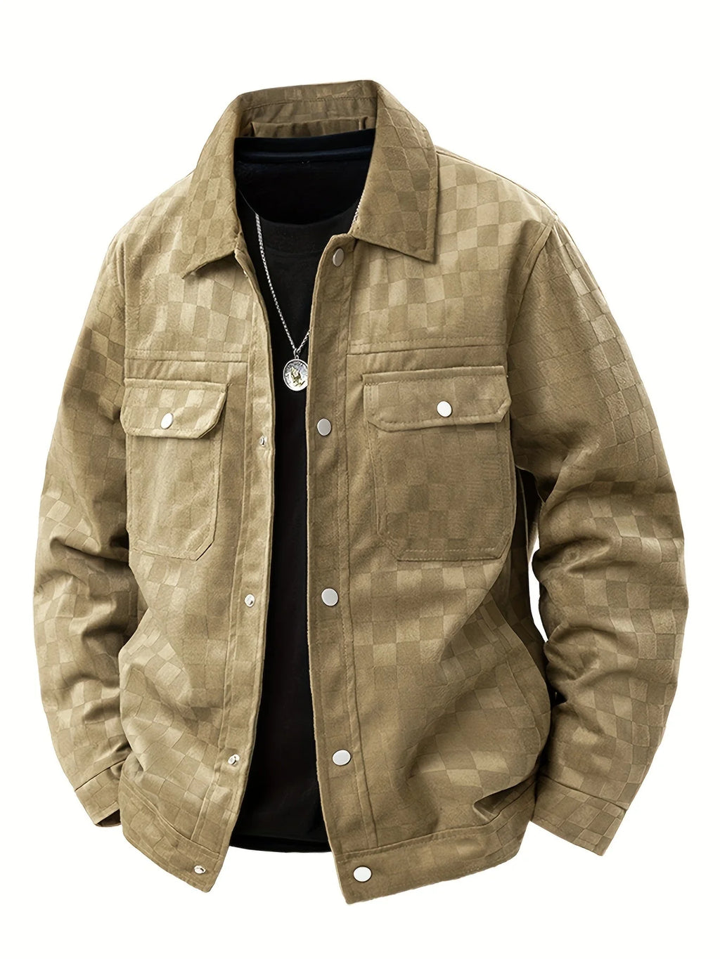 Men's khaki checked suede jacket with satin lining