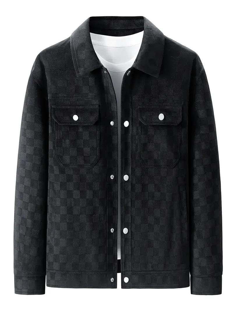 Men's checked suede jacket with satin lining