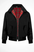 Men's black zip jacket with tartan lining