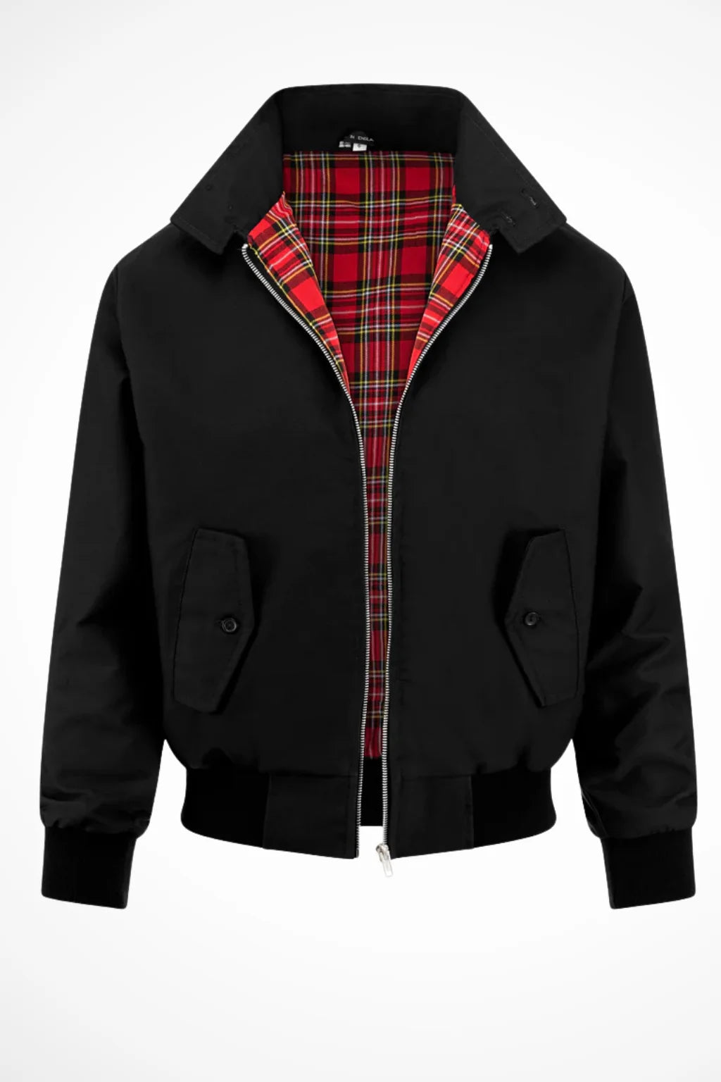 Men's black zip jacket with tartan lining