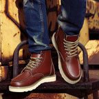 Men's chestnut lace-up moc toe ankle boots