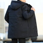 Men's mid-length hooded coat with quilted lining