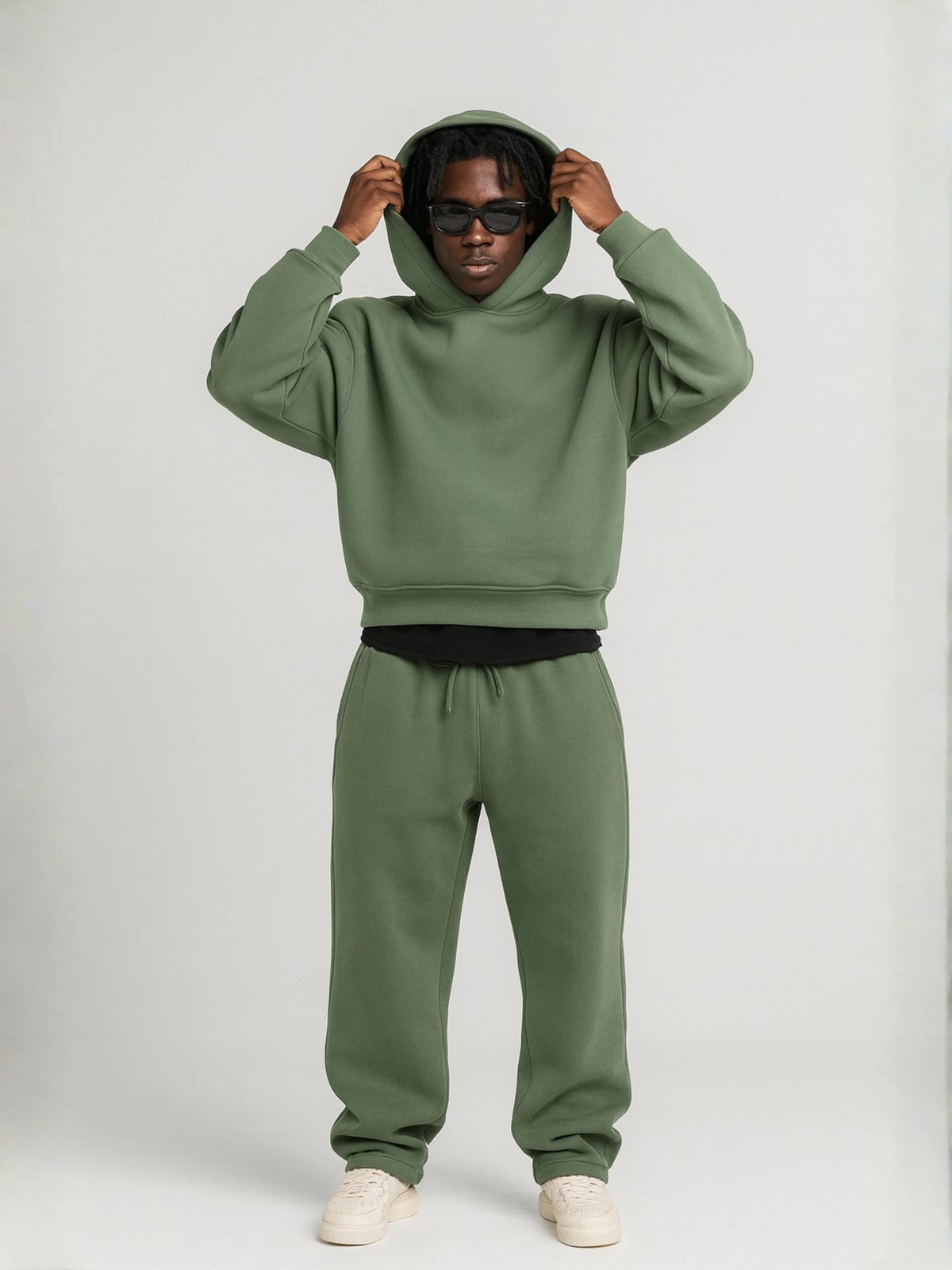 Men's sage green oversized hoodie and jogger tracksuit set