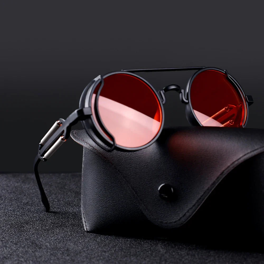 Men's round steampunk sunglasses