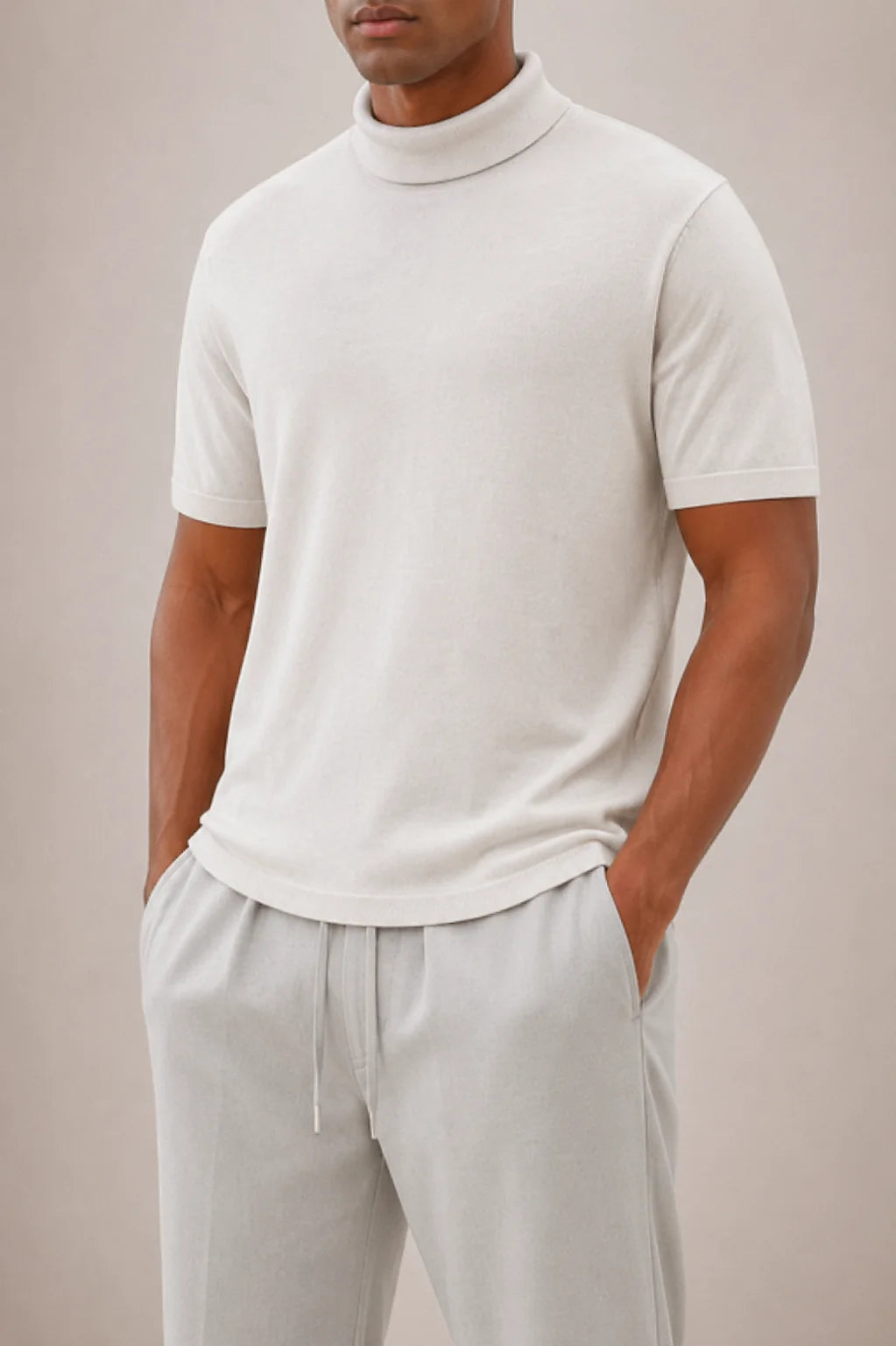Men's off white short sleeve roll neck t-shirt