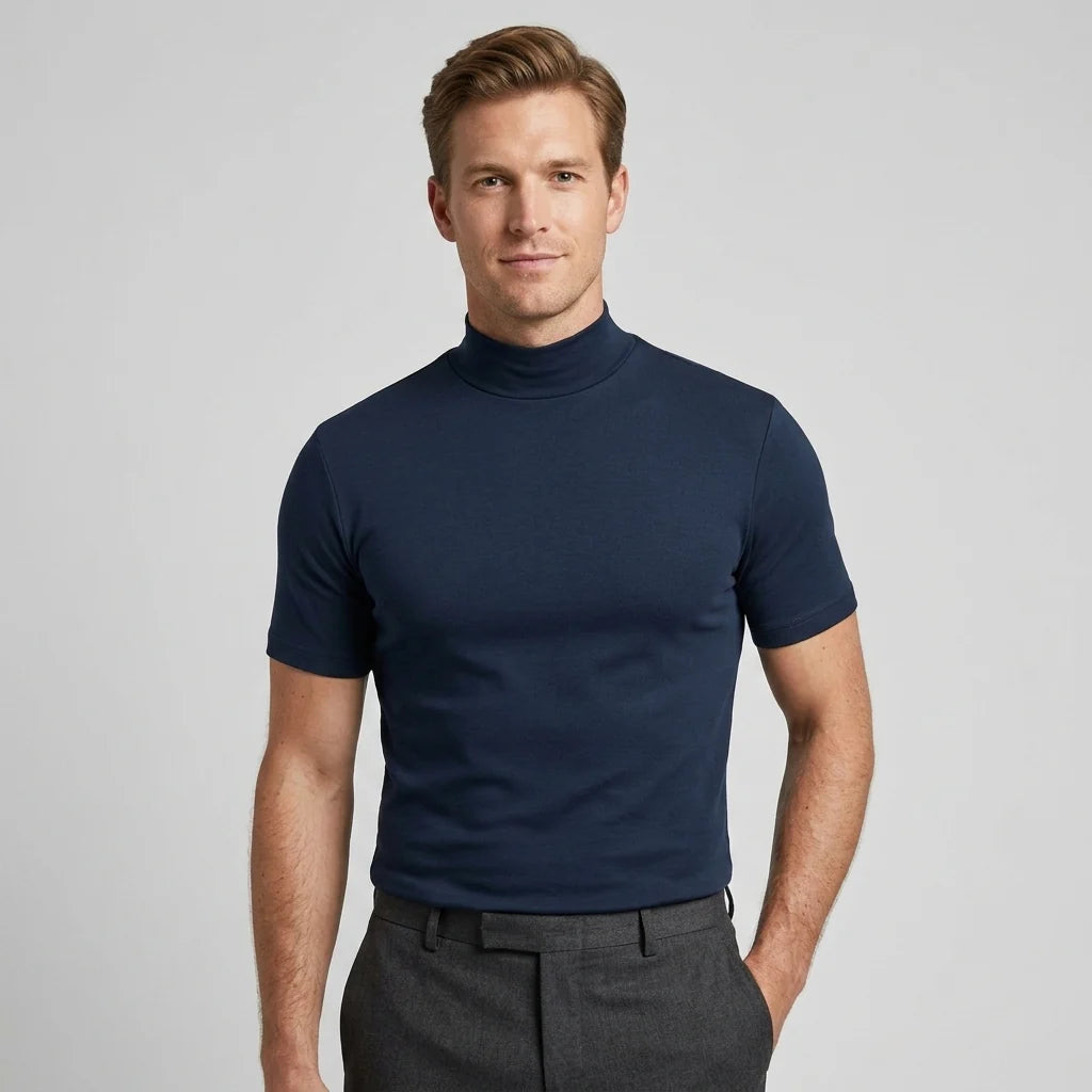 Men's navy short sleeve roll neck t-shirt
