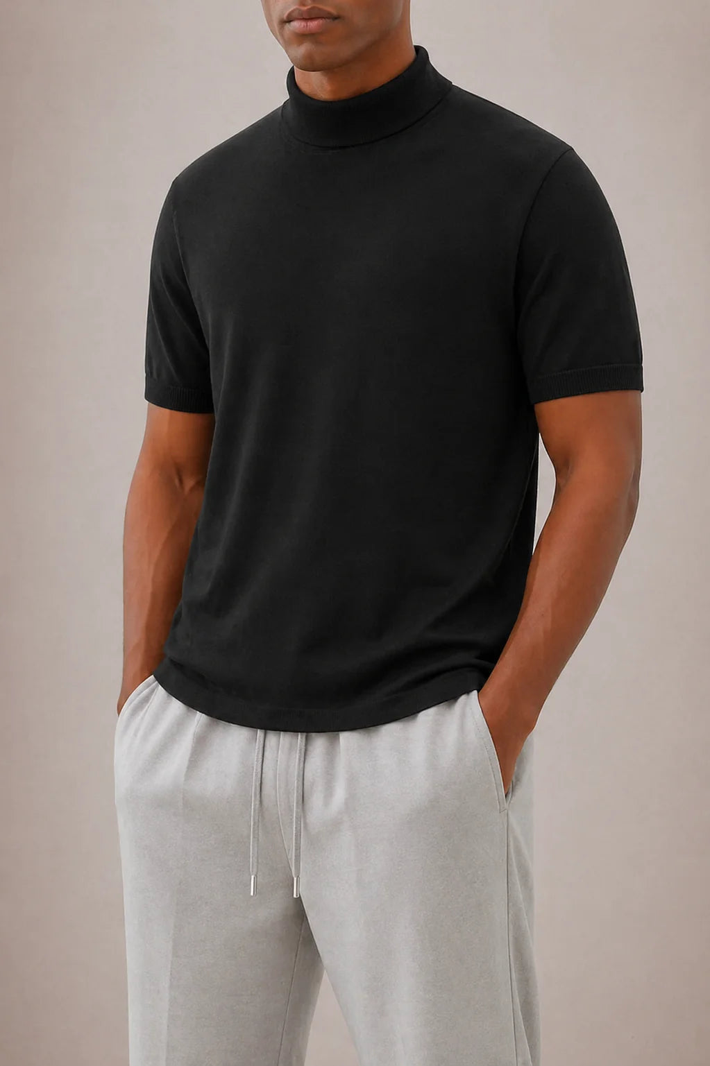 Men's black short sleeve roll neck t-shirt