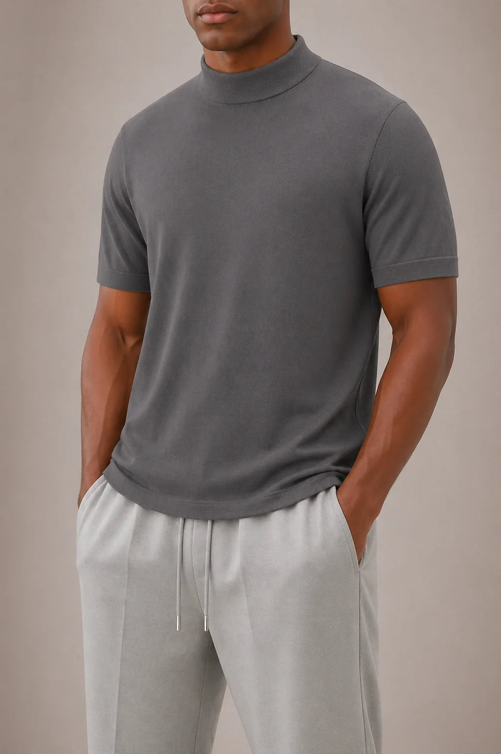 Men's dark grey short sleeve roll neck t-shirt