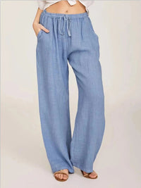 Ursula | Women's Wide-Leg Cotton Trousers with Stretch Drawstring Waist
