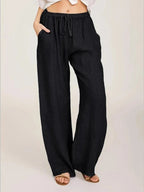 Women's wide-leg drawstring trousers in light blue
