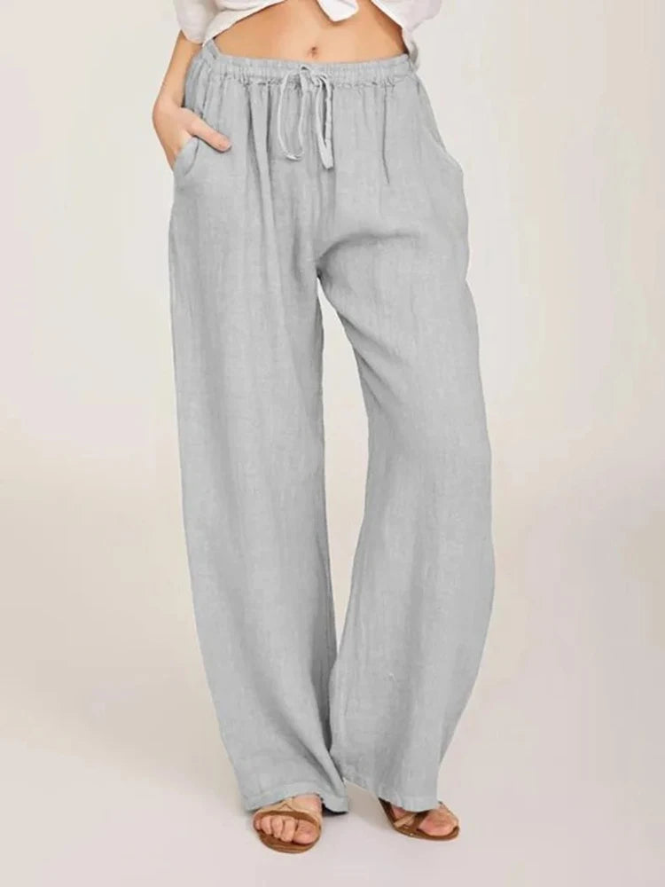 Women's wide-leg drawstring trousers in light blue