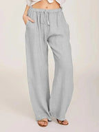 Women's wide-leg drawstring trousers in light blue