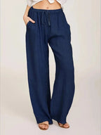 Women's wide-leg drawstring trousers in light blue