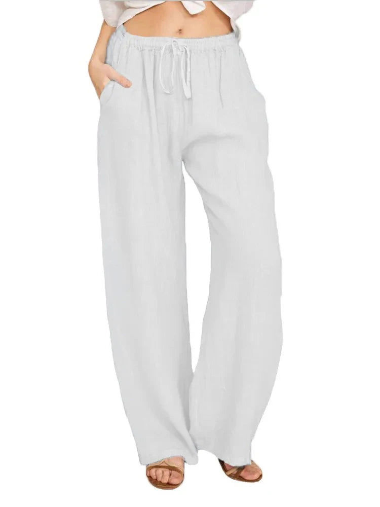 Women's wide-leg drawstring trousers in light blue