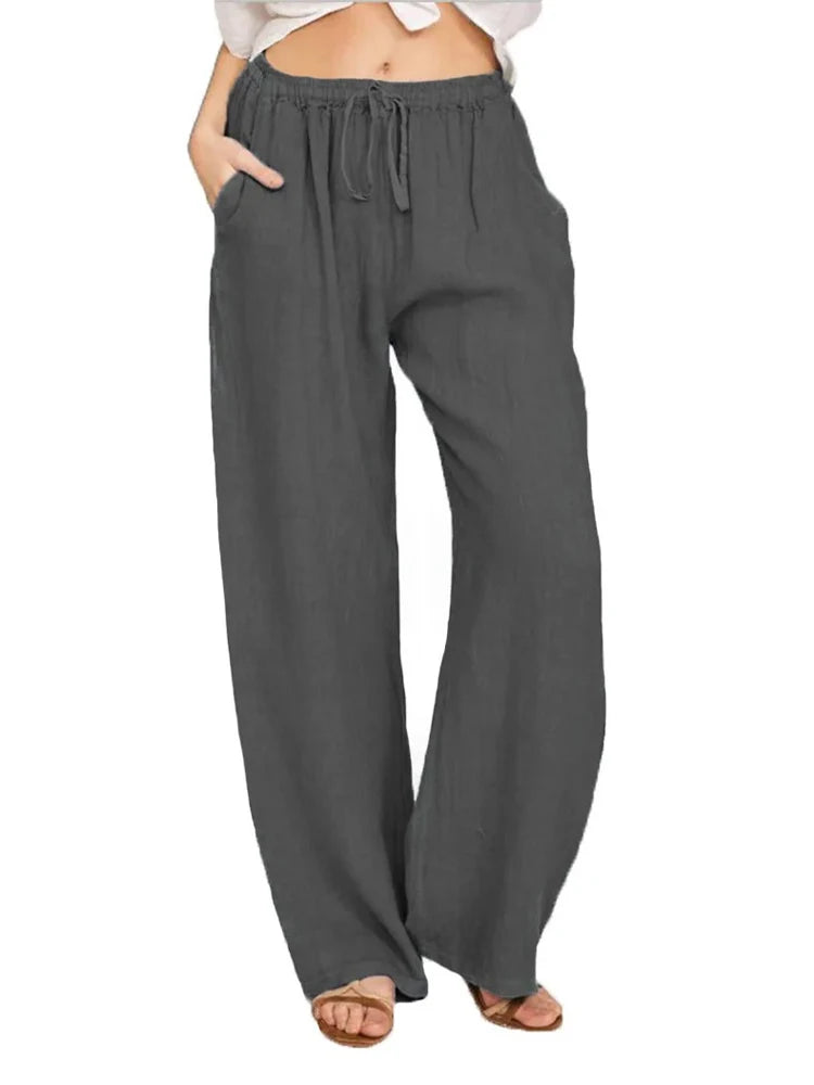 Women's wide-leg drawstring trousers in white