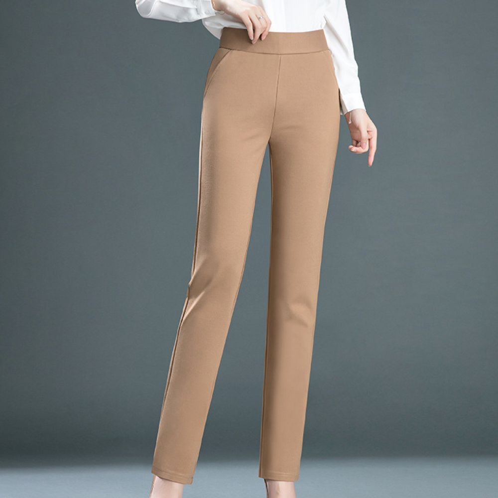 Women's straight-leg tailored trousers in camel