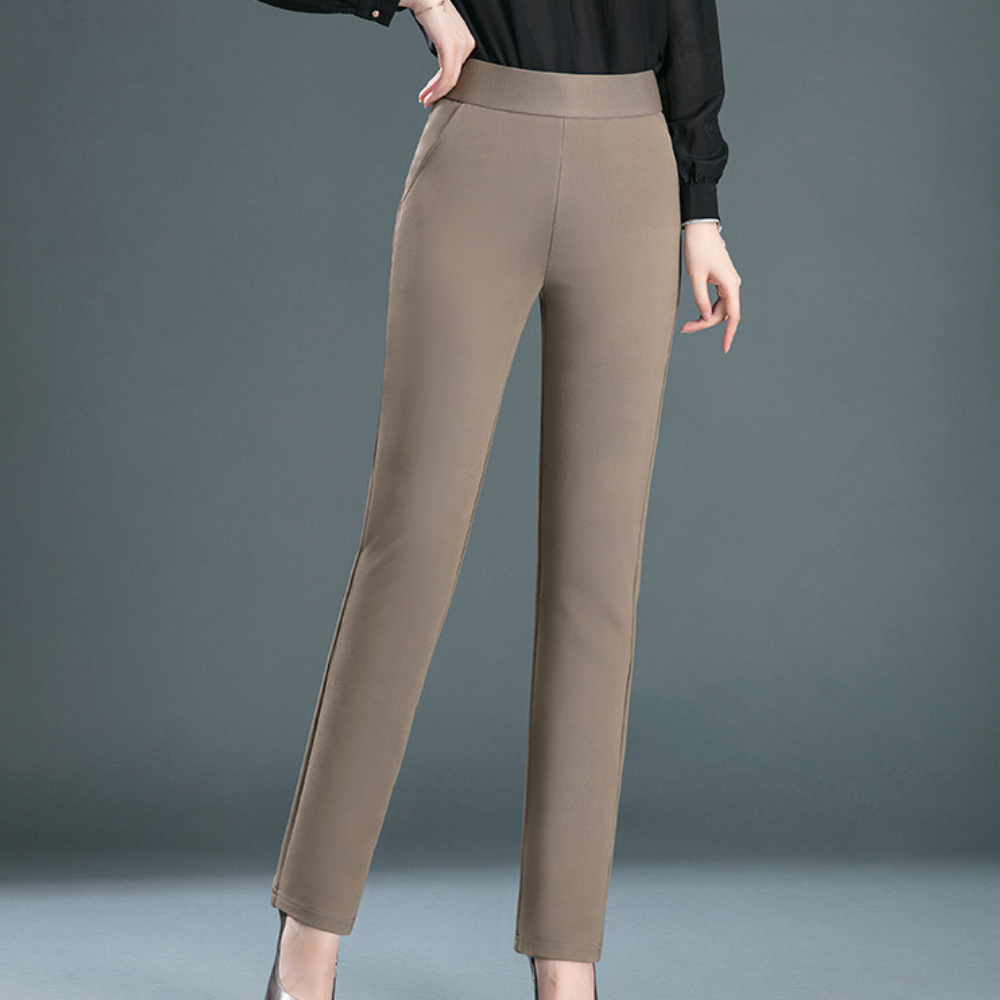 Women's straight-leg tailored trousers in camel