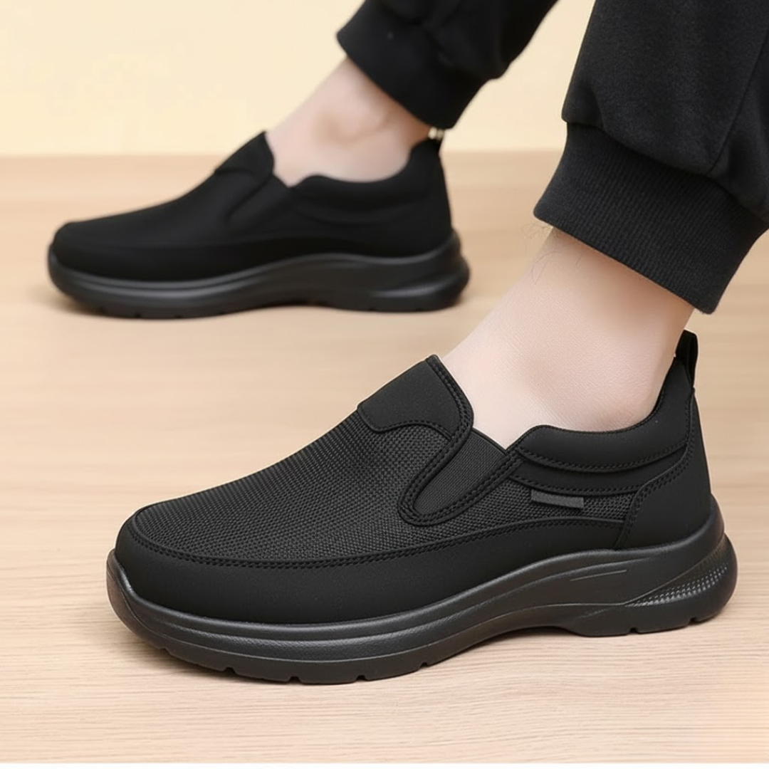 Men's slip-on comfort trainers, product still life