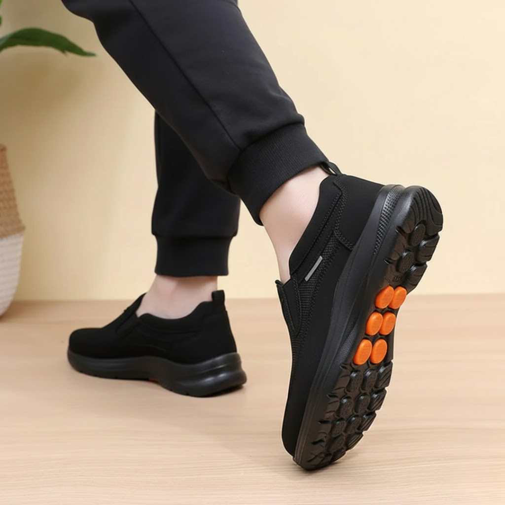 Men's slip-on comfort trainers, product still life