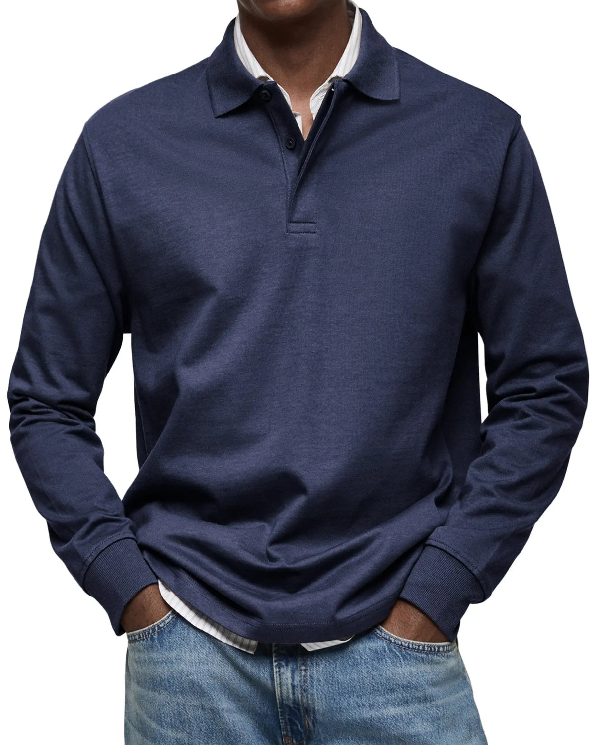 Men's navy long sleeve polo shirt