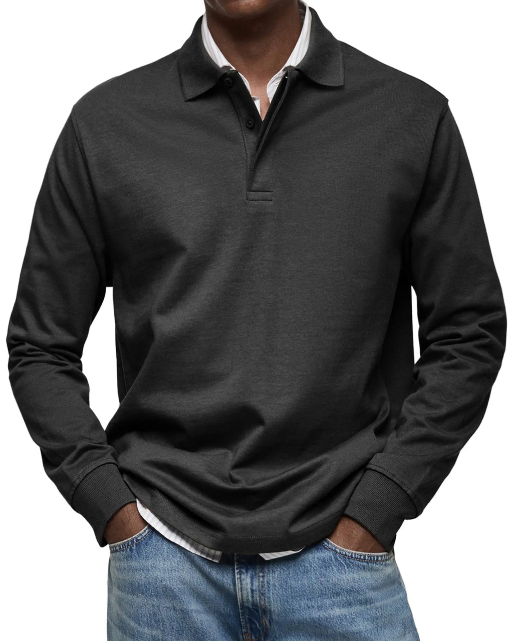 Men's black long sleeve polo shirt