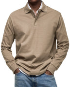 Men's sand long sleeve polo shirt