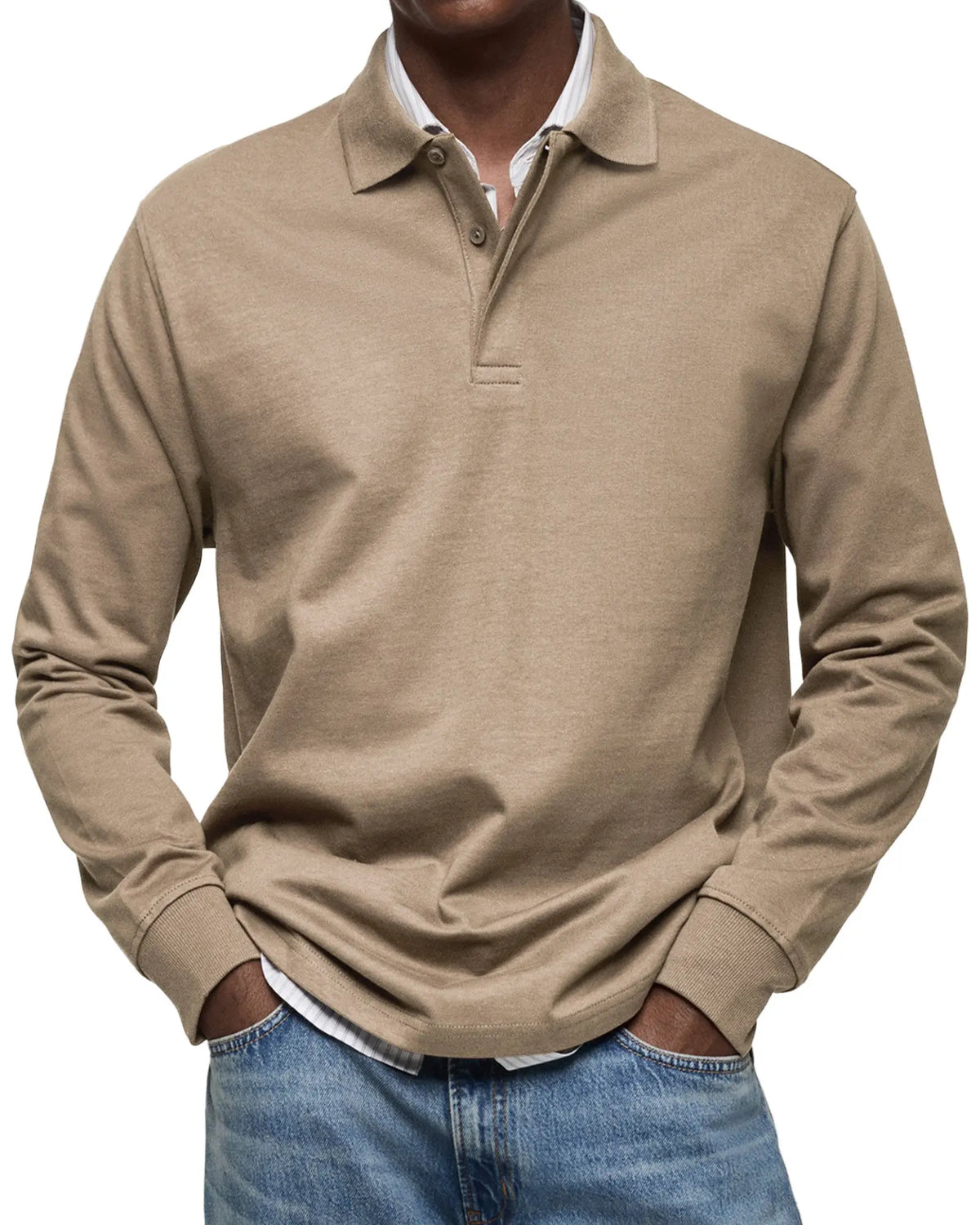 Men's sand long sleeve polo shirt