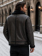 Men's leather-look aviator jacket with faux shearling lining