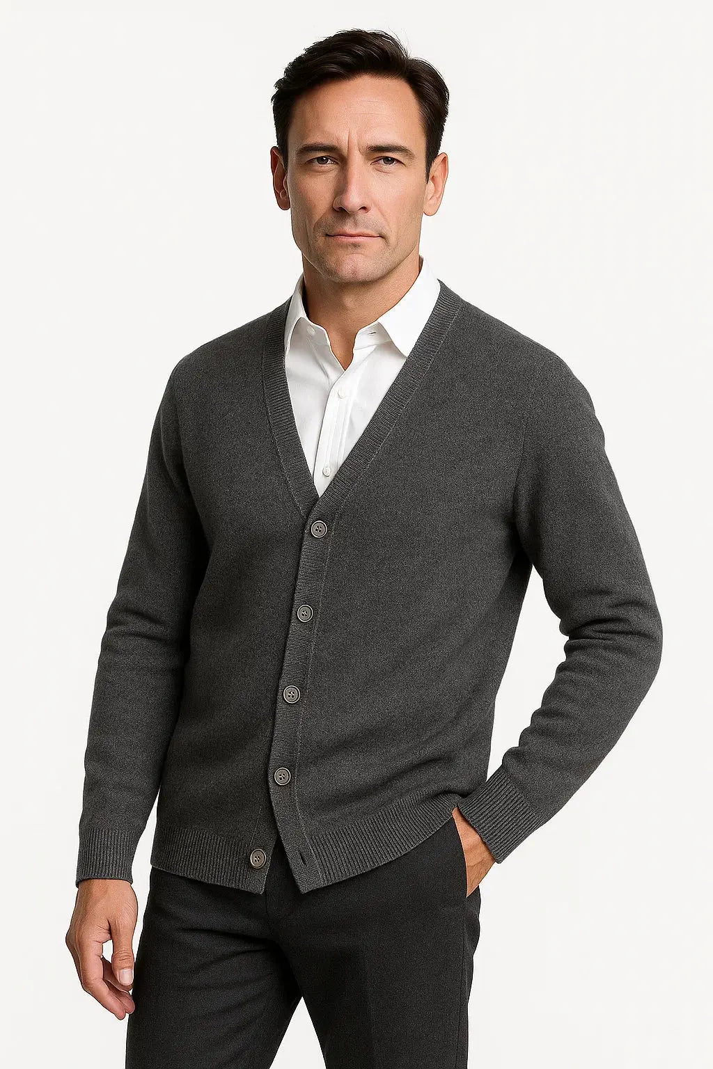 Men's merino wool v-neck button-up cardigan