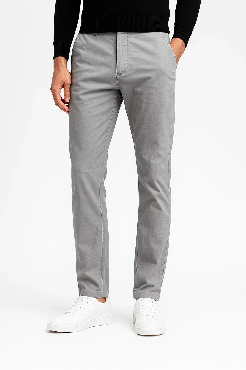 Men's grey stretch cotton straight fit chinos