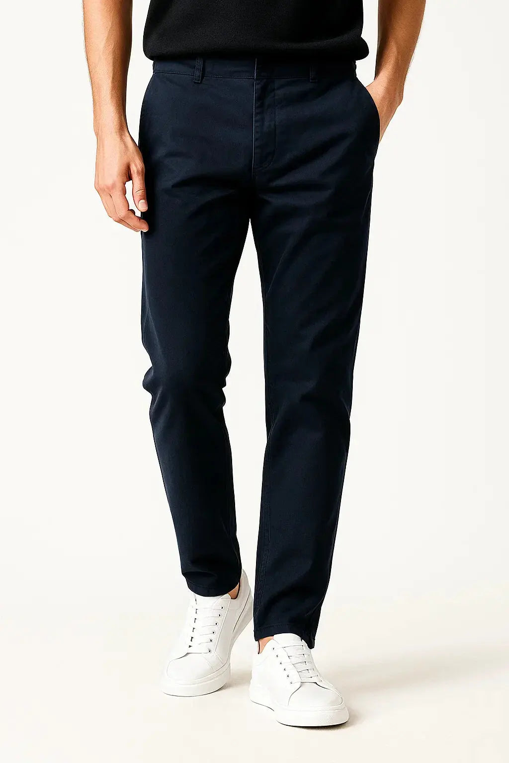Men's navy stretch cotton straight fit chinos