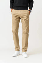 Men's khaki stretch cotton straight fit chinos