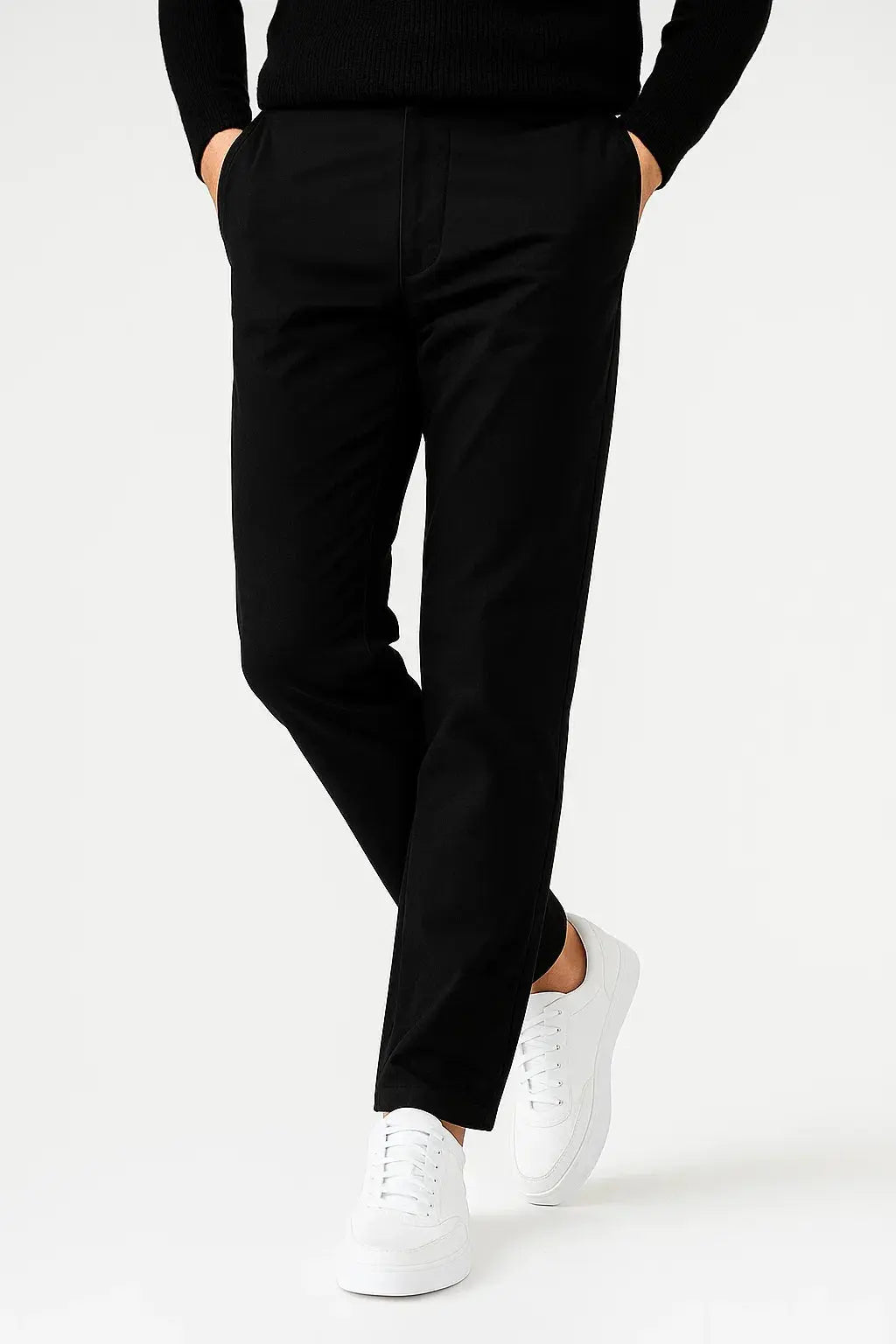 Men's black stretch cotton straight fit chinos