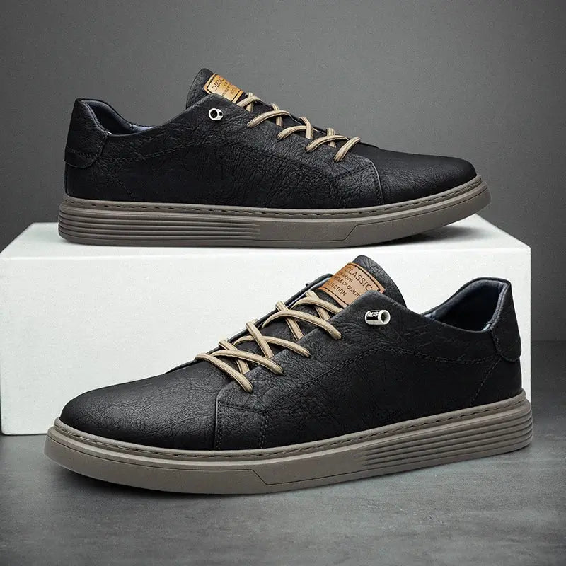 Men's faux leather lace-up trainers
