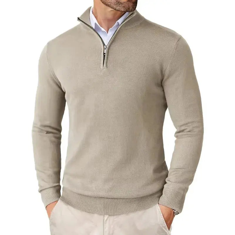 Men's beige classic half zip jumper