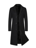 Men's black long-line overcoat with lapel collar