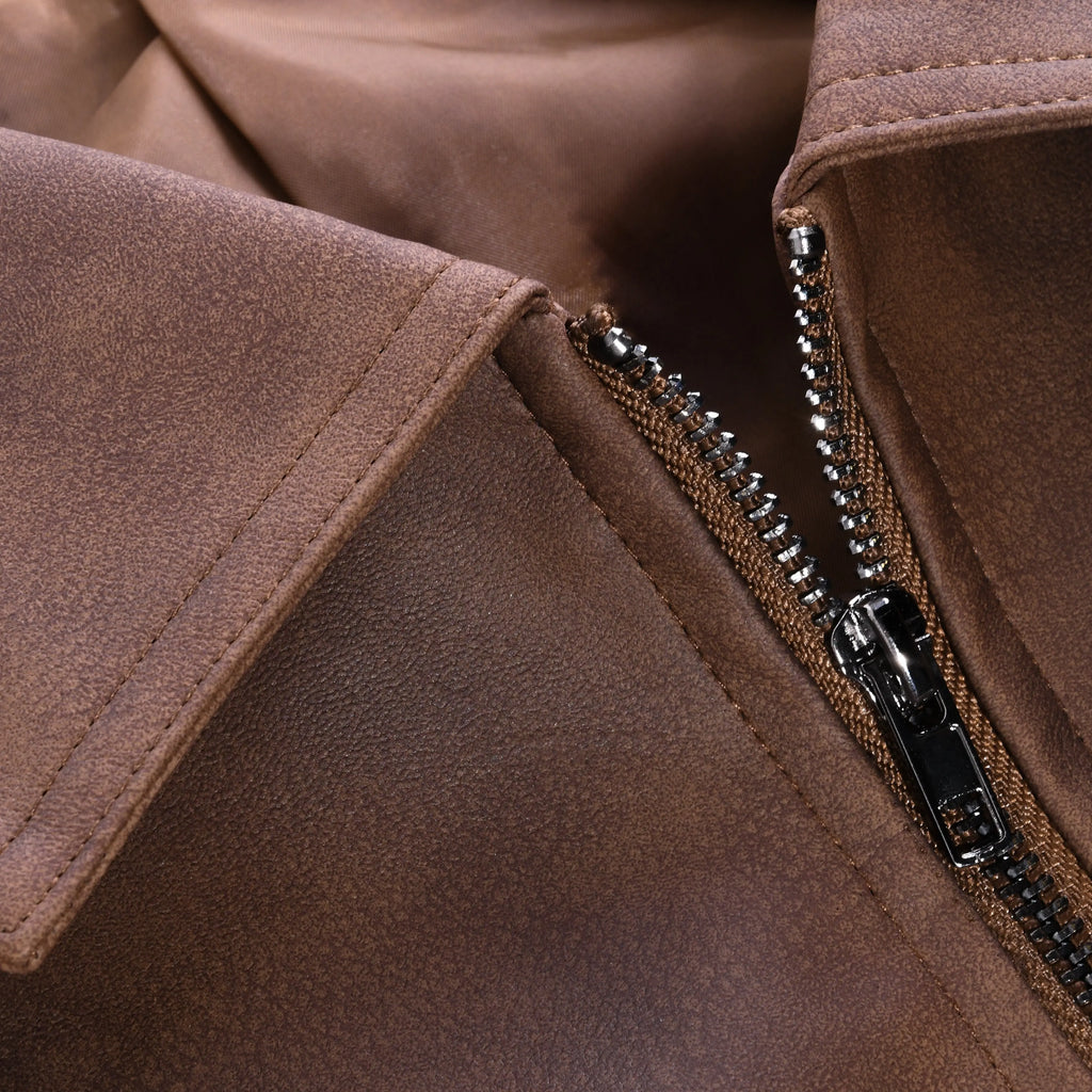 Men's fitted leather jacket with zip front